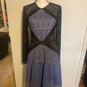 BGBG MaxAzria Lace Illusion Cutout Fit Flare Dress Black Blue-Size M (Worn Once)